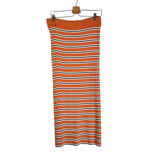 Favorite Daughter Revenge Skirt Ribbed Knit Striped Midi Column Coral - Picture 1 of 5